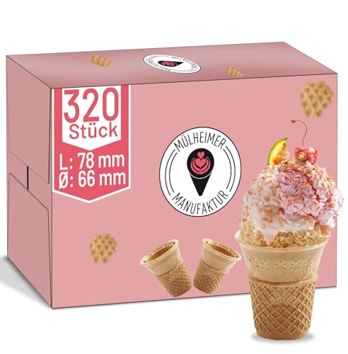 MyNaschbar Waffelbecher VEGAN rund, 320 Stück, 78 mm lang, Ø66 mm – Knusprige Softeisbecher zum Befüllen mit Doppelrand – für Eis, Softeis oder als Backform für Muffin & Cupcakes von Mülheimer Manufaktur