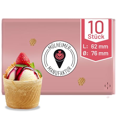 MyNaschbar Waffelbecher VEGAN rund, 10 Stück, 150 ml, 62 mm lang, Ø76 mm – Knusprige Softeisbecher zum Befüllen – für Eis, Softeis oder als Backform für Muffin & Cupcakes von Mülheimer Manufaktur