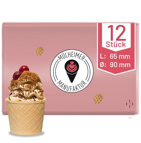 Waffelbecher 250ml | 65xØ90mm | 12 Stück | für Eis, Obst & Dessert - backfest - auch als essbare Muffinform oder Cupcake verwendbar von Mülheimer Manufaktur