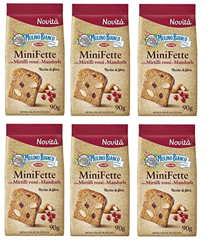 6x Mulino Bianco Mini Fette Biscottate con farina integrale, mirtilli rossi, mandorle e semi di girasole Zwieback mit Vollkornmehl, Preiselbeeren, Mandeln und Sonnenblumenkernen 90g von Mulino Bianco