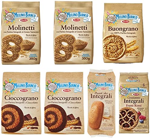 Mulino Bianco 2x Molinetti Vollkorn kekse 350g + 1x Buongrano 350g 2x Cioccograno 350g + Plumccake Vollkorn + Crostatina Vollkorn mit Beeren von Mulino Bianco