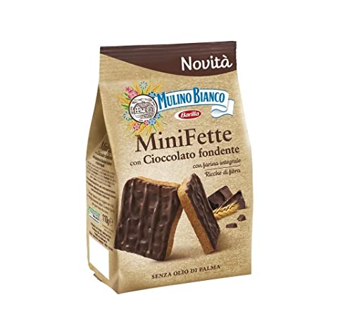 Mulino Bianco Mini Fette con Cioccolato fondente e farina integrale Zwieback mit dunkler schokolade und vollkornmehl Kekse gebackenem brot biscuits 110g ohne Palmöl von Mulino Bianco