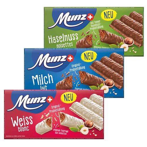 Munz Prügeli Schokoladen-Tafeln 3er Mix-Set mit Weiss, Milch, Haselnuss 3 x 100g Tafeln von Munz