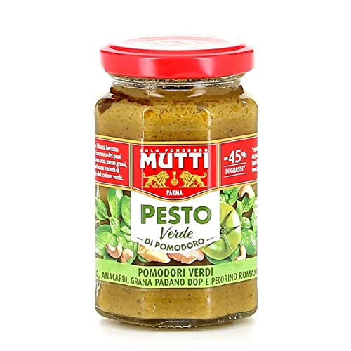 12x Mutti Pesto Verde Pomodori Verdi Grünes Tomatenpesto Pasta Sauce 100% italienische Tomate Glas 180g Würzsaucen mit Cashewnüssen, Grana Padano und Pecorino Romano von Mutti