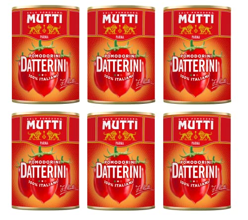 6x Mutti Pomodorini Datterini Kirschtomaten Datterini süßer Geschmack längliche Form italienisches Sauce Tomaten 400g Dose von Mutti