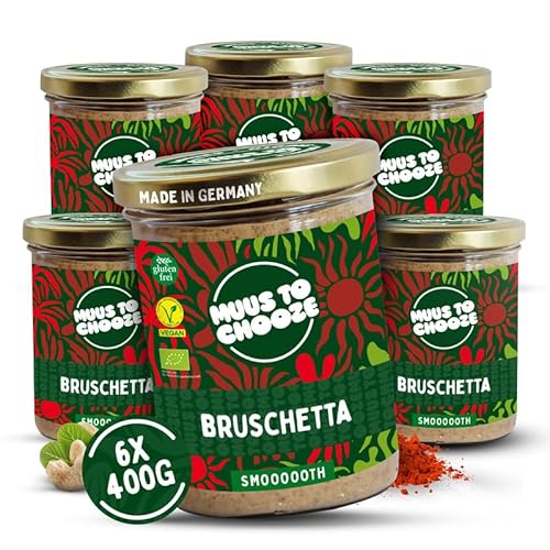 Muus to Chooze - Bruschetta Creme Brotaufstrich 6x400g – Aufstrich Vegan, Bio & Zusatzstofffrei – Mit Cashewnüssen, Kräutern und Tomaten – Geschmeidige Textur – Ideal für Pasta, Bowls und Dressings von Muus to Chooze