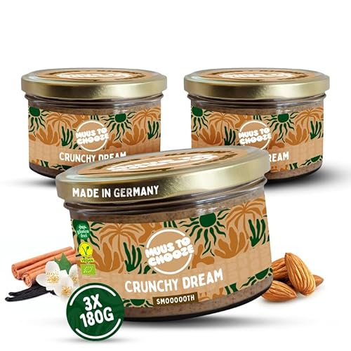 Muus to Chooze - Crunchy Dream Brotaufstrich 3x180g – Aufstrich Vegan, Bio & Zusatzstofffrei – Gebrannte Mandelcreme mit Mandelmus, Kokosblütenzucker & Gewürzen – Ideal als Snack & Topping von Muus to Chooze