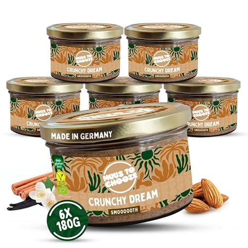 Muus to Chooze - Crunchy Dream Brotaufstrich 6x180g – Aufstrich Vegan, Bio & Zusatzstofffrei – Gebrannte Mandelcreme mit Mandelmus, Kokosblütenzucker & Gewürzen – Ideal als Snack & Topping von Muus to Chooze