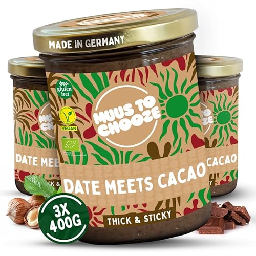 Muus to Chooze - Date meets Cacao Brotaufstrich 3x400g – Aufstrich Vegan, Bio & Zusatzstofffrei – Mit Dattelpaste, Kakao & blanchierten Haselnüssen – Geschmeidige Textur – Ideal als Snack & Topping von Muus to Chooze