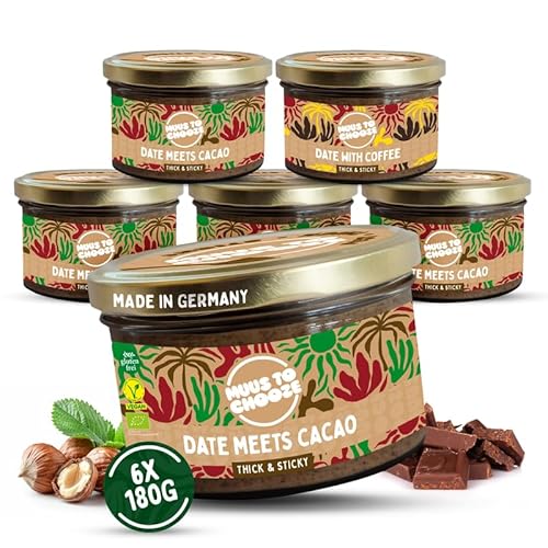 Muus to Chooze - Date meets Cacao Brotaufstrich 6x180g – Aufstrich Vegan, Bio & Zusatzstofffrei – Mit Dattelpaste, Kakao & blanchierten Haselnüssen – Geschmeidige Textur – Ideal als Snack & Topping von Muus to Chooze