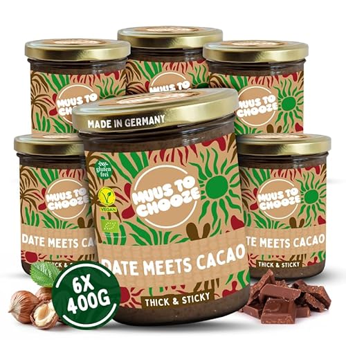 Muus to Chooze - Date meets Cacao Brotaufstrich 6x400g – Aufstrich Vegan, Bio & Zusatzstofffrei – Mit Dattelpaste, Kakao & blanchierten Haselnüssen – Geschmeidige Textur – Ideal als Snack & Topping von Muus to Chooze