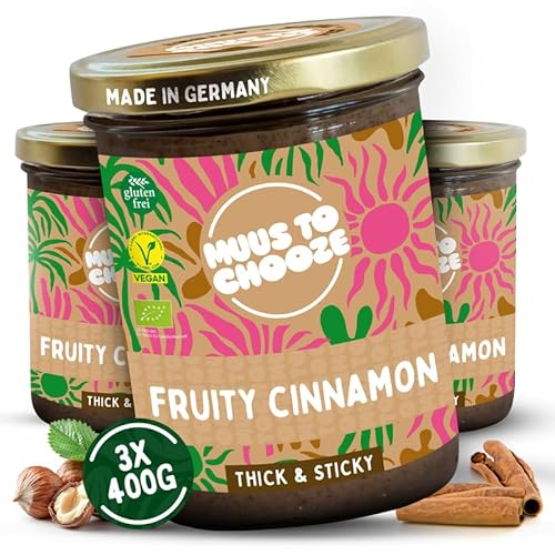 Muus to Chooze - Fruity Cinnamon Brotaufstrich 3x400g – Aufstrich Vegan, Bio & Zusatzstofffrei – Reich an Antioxidantien - Mit Haselnuss, Himbeer & Zimt – Ideal als Aufstrich & Topping von Muus to Chooze