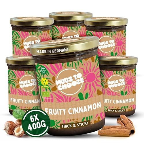 Muus to Chooze - Fruity Cinnamon Brotaufstrich 6x400g – Aufstrich Vegan, Bio & Zusatzstofffrei – Reich an Antioxidantien - Mit Haselnuss, Himbeer & Zimt – Ideal als Aufstrich & Topping von Muus to Chooze