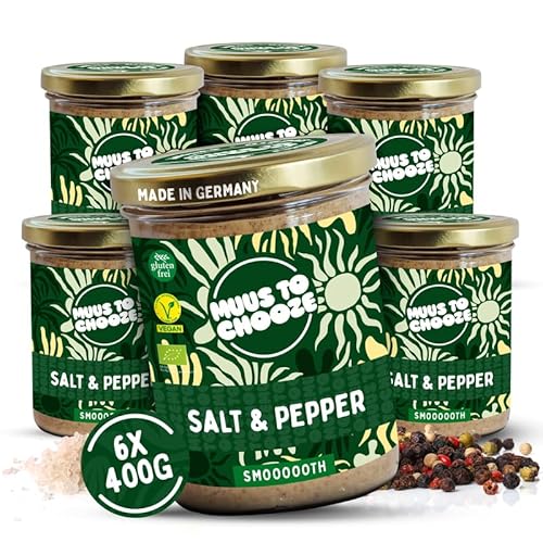 Muus to Chooze - Salt and Pepper Brotaufstrich 6x400g - Aufstrich Vegan, Bio & Zusatzstofffrei – Pikante & proteinreiche Cashew-Creme mit Pfeffer und Salz - Ideal als Aufstrich & Topping von Muus to Chooze