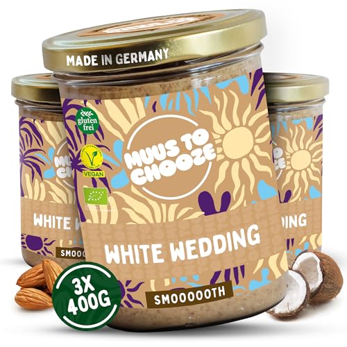 Muus to Chooze - White Wedding Brotaufstrich 3x400g - Aufstrich Vegan, Bio & Zusatzstofffrei – Kokos-Creme-Aufstrich mit blanchierten Mandeln und Kokosblütenzucker - Ideal als Aufstrich & Topping von Muus to Chooze