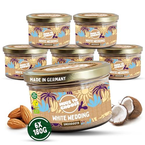 Muus to Chooze - White Wedding Brotaufstrich 6x160g - Aufstrich Vegan, Bio & Zusatzstofffrei – Kokos-Creme-Aufstrich mit blanchierten Mandeln und Kokosblütenzucker - Ideal als Aufstrich & Topping von Muus to Chooze