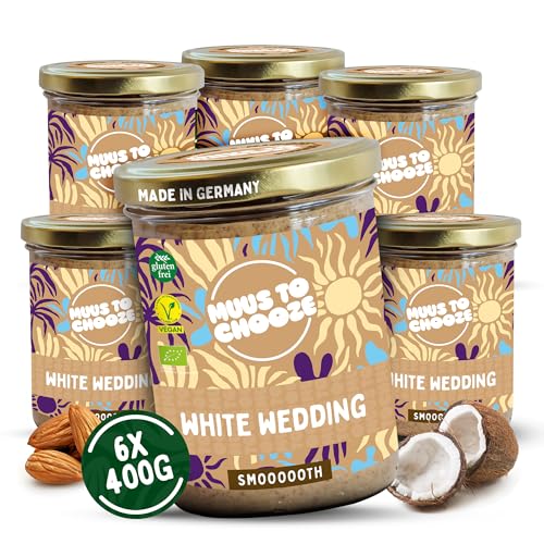 Muus to Chooze - White Wedding Brotaufstrich 6x400g - Aufstrich Vegan, Bio & Zusatzstofffrei – Kokos-Creme-Aufstrich mit blanchierten Mandeln und Kokosblütenzucker - Ideal als Aufstrich & Topping von Muus to Chooze