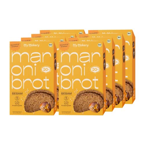 My Makery Maronibrot Backmischung 8er Set Sorte Sesam I glutenfrei, bio, vegan I lower carb, protein- & ballaststoffreich I 20% Kastanienmehl I ohne Zuckerzusatz I ohne künstliche Zusatzstoffe von My Makery