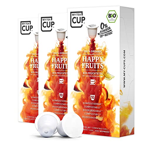 My Tea Cup - TEEKAPSELN HAPPY FRUITS 3 x 10 BIO-FRÜCHTETEE für Nespresso®³-Kapselmaschinen I 100% industriell kompostierbar & nachhaltig– 0% Alu von My-TeaCup