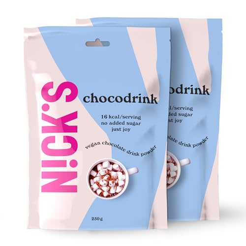 NICKS Chocodrink Heiße Schokolade ohne Zuckerzusatz, Hochwertige Kakao Trinkschokolade Keto, Vegan, Glutenfrei (2x250g) von N!CK'S