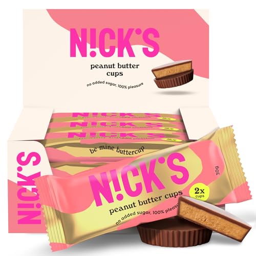 NICKS Peanut Butter Cups, Low Carb Erdnussbutter-Pralinen mit Schokolade und Erdnusscreme ohne Zuckerzusatz, 1,8 Net carbs, 1,1g Zucker pro Becher, Keto Snack, glutenfrei, ohne Palmöl, 12x30g (2x1) von N!CK'S