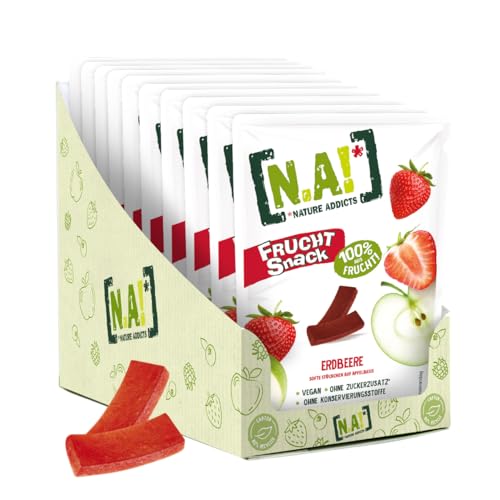 NA! - Fruchtsnack Erdbeere / Apfel - gesunder Snack für unterwegs und zwischendurch - softe Fruchtstückchen zu 100% aus Früchten, ohne Zuckerzusatz, vegan - 10er-Pack (10x35g) von NA!