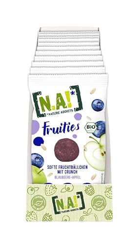 NA! - Fruities Blaubeere/Apfel softe Fruchtbällchen mit Crunch von Reiscrisps - gesunder Snack - 100% aus natürlichen Zutaten, ohne Zuckerzusatz, vegan - Ideal für Fitness - 10er-Pack (10x30g) von NA!