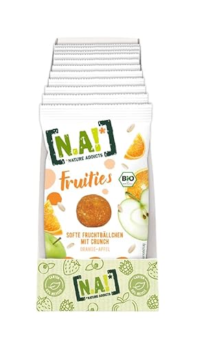 NA! - Fruities Orange/Apfel softe Fruchtbällchen mit Crunch von Reiscrisps - gesunder Snack - 100% aus natürlichen Zutaten, ohne Zuckerzusatz, vegan - Ideal für Fitness - 10er-Pack (10x30g) von NA!