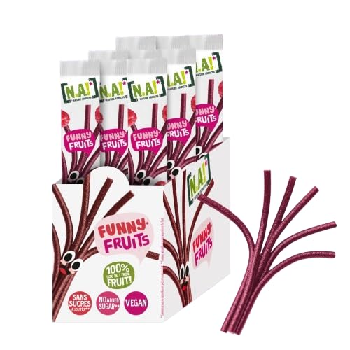 NA! - Funny Fruits Himbeere/Apfel - Lustiger Fruchtstick zum Auseinanderziehen und Teilen - natürlicher Snack für Kinder - 100% Frucht, ohne Zuckerzusatz, vegan - für Sport, Schule - 15x16g von NA!