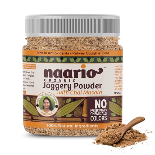 NAARIO Bio Chai Masala mit Jaggery|Aromatische Tee-Masala-Vormischung mit natürlichen Gewürzen und Gur|Gemischt mit Zimt, Elaichi, schwarzem Pfeffer und Ingwer|Lindert Erkältung und Husten (1er-Pack) von NAARIO