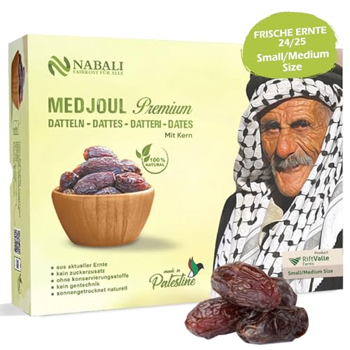 NABALI FAIRKOST FÜR ALLE Medjool Medjoul Datteln aus Palästina - 100% naturell vegan aromatisch traditionell frisch & orientalisch I ohne Konservierungsstoffe 5 kg (1er Pack), Small/Medium von NABALI FAIRKOST FÜR ALLE