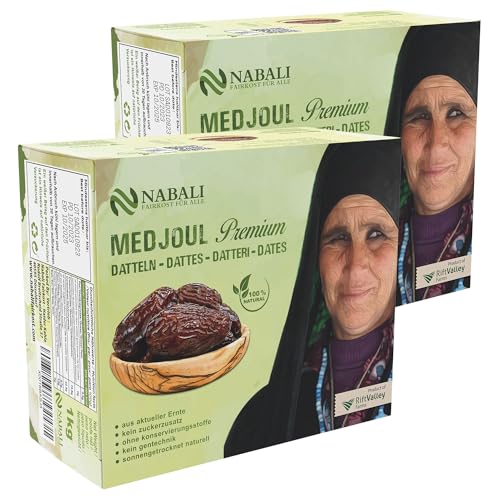 NABALI FAIRKOST FÜR ALLE Medjool Medjoul Datteln aus Palästina 2 x 1 kg - 100% naturell vegan aromatisch traditionell frisch & orientalisch I ohne Konservierungsstoffe I Premium von NABALI FAIRKOST FÜR ALLE