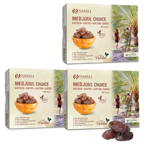 NABALI FAIRKOST FÜR ALLE Medjoul - Medjool Datteln Choice I - 100% natürlich aromatisch frisch orientalisch soft I honigsüß & karamellig I Herkunft: Palästina I (3x1KG) von NABALI FAIRKOST FÜR ALLE