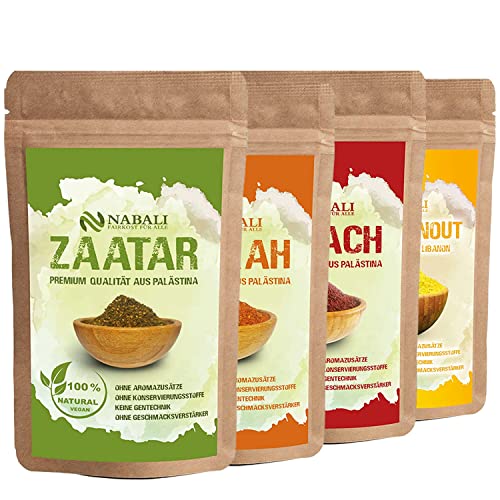 NABALI FAIRKOST FÜR ALLE Zaatar, Dukkah, Sumach, Ras El Hanout Gewürz Satz nach Ottolenghi - Orientalische Gewürze Aus Palästina (je 100 g) von NABALI FAIRKOST FÜR ALLE