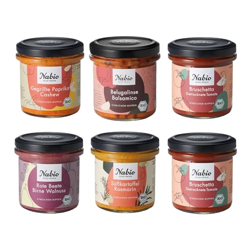 NABIO 6er Box Mediterrane Bio-Aufstriche | 100% Vegan | Cremige Brotaufstriche & Dips | Ohne Konservierungsstoffe | 6 x 135g von NABIO