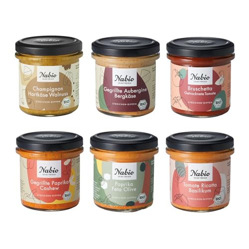 NABIO 6er Box Mediterrane Bio-Aufstriche | 100% Vegetarisch | Cremige Dips & Brotaufstriche | Ohne Konservierungsstoffe | 6 x 135g von NABIO