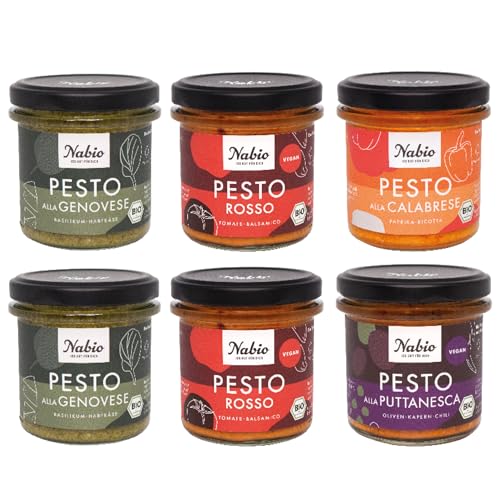 NABIO | Pesto 6er Box I 2x Genovese, 2x Rosso, 1x Calabrese, 1x Puttanesca I vegetarisch I extra cremig (6 x 130g) von NABIO