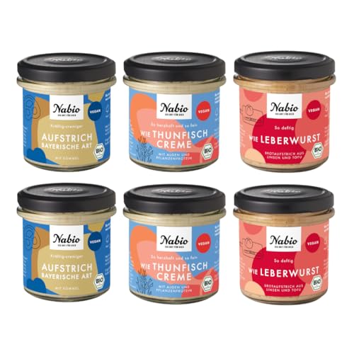 NABIO | Vegane Brotzeitbox 6er Box Bio-Aufstriche I 2x Aufstrich bayerische Art, 2x Wie Leberwurst, 2x Wie Thunfischcreme I vegan I (6 x 135g) von NABIO