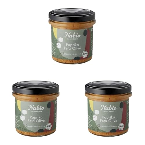 Nabio Bio Brotaufstrich Paprika-Feta & Olive, 135 g (Packung mit 3) von NABIO