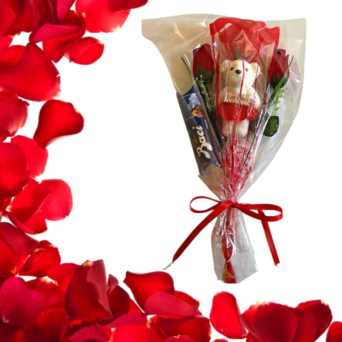 Baci Perugina Geschenk für Mutter 2024 – Baci Perugina 37,5 g Tube + 2 künstliche rote Rosen + Bärendekoration aus Styropor von NARAMAKI