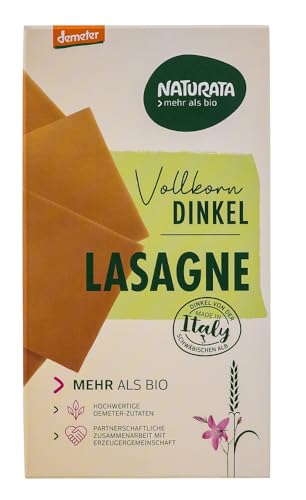 Naturata Bio Dinkel-Vollkorn Lasagne-Platten, 250 g | Demeter Dinkel von der Schwäbischen Alb | Fein-nussiger Geschmack für Lasagne & Aufläufe von Naturata