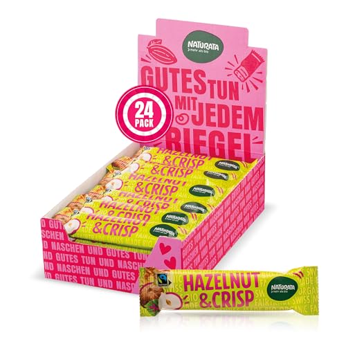 Naturata Bio Hazelnut & Crisp Schoko-Riegel 24 x 33 g | Haselnuss-Krokant & dunkler Schokoladen-Kuvertüre | 61% Kakao | Fairtrade | Hergestellt in der Schweiz von Naturata