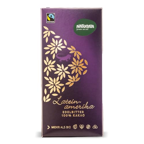 Naturata Edelbitter-Schokolade 100% Kakao 100g | Bio, Vegan & Fairtrade | Ohne Zuckerzusatz | Dunkle Schokolade aus Lateinamerika (Karibik & Ecuador) von Naturata