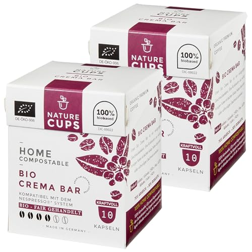 NATURE CUPS | Kaffeekapseln kompostierbar | kompatibel mit Nespresso | Bio Crema Bar 2 x 10er Box von NATURE CUPS