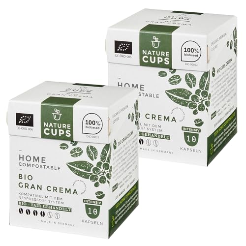 NATURE CUPS | Kaffeekapseln kompostierbar | kompatibel mit Nespresso | Bio Gran Crema 2 x 10er Box von NATURE CUPS