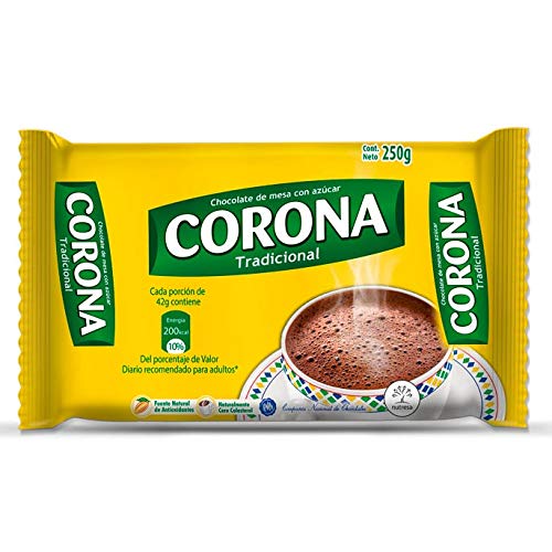 Corona - Kakaozubereitung mit Zuckertablette zum Schmelzen in der Tasse - Kolumbianisches Produkt - Ideal für eine gute Chocolatada 10 Tabletten - 250 Gramm netto von dakomyo