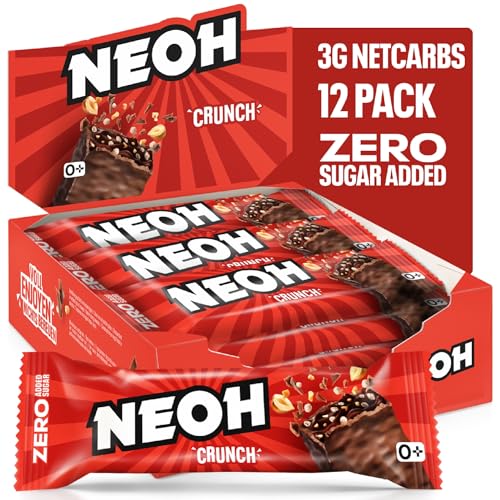 NEOH Low-Carb Keto Crunch-Schokoladenriegel – Ohne Zugesetzten Zucker, Bietet Ein Knuspriges Schokoladenerlebnis Mit Jeder Bissen, Perfekt für Eine Low-Carb-Ernährung, 30g pro Riegel, Packung mit 12 von NEOH