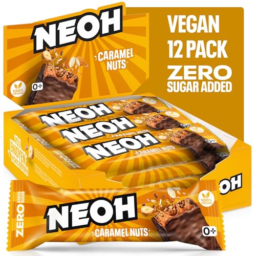 NEOH Vegan Low-Carb Keto Karamell-Nuss & Schokoladenriegel – Ohne Zugesetzten Zucker, Verführerisches Karamell & Knusprige Nüsse, Köstlich Reichhaltige Schokolade, 28g pro Riegel, Packung mit 12 von NEOH