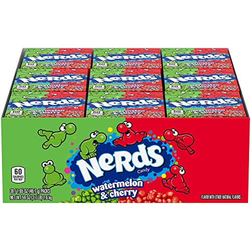 NERDS - Nerds karamell American Sour karamell | Perfekte kleine Süßigkeitenkombination mit tollem Wassermelonen- und Kirschgeschmack - Ideal zum Teilen - 36 Päckchen à 46,7 g von Nerds