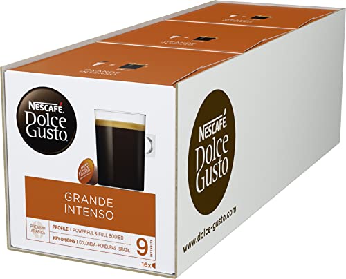 NESCAFÉ Dolce Gusto Grande Intenso 16 Kaffeekapseln (Arabica Bohnen aus Ostafrika und Südamerika, Haselnussbraune Crema, Aromaversiegelte Kapseln), 3er Pack (3x16 Kapseln) von NESCAFÉ DOLCE GUSTO